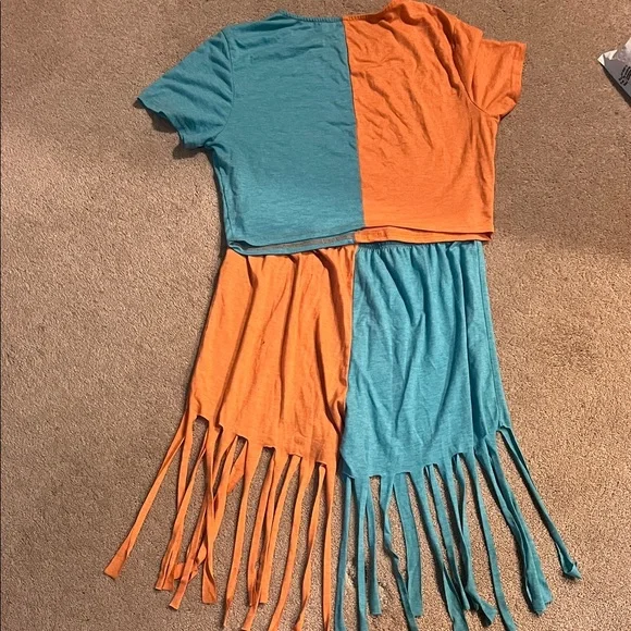 SHEIN Orange and Blue Fringe Bike Shorts Set - Picture 2 of 2